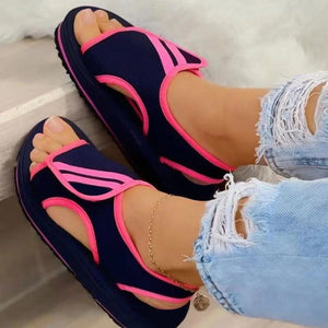 Einfarbige Damen-Sandalen Mit Klettverschluss
