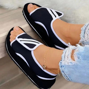 Einfarbige Damen-Sandalen Mit Klettverschluss