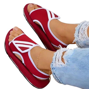 Einfarbige Damen-Sandalen Mit Klettverschluss