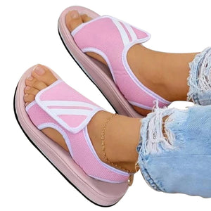 Einfarbige Damen-Sandalen Mit Klettverschluss