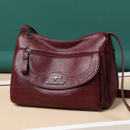 Einfarbige Umhängetasche Aus Weichem Leder