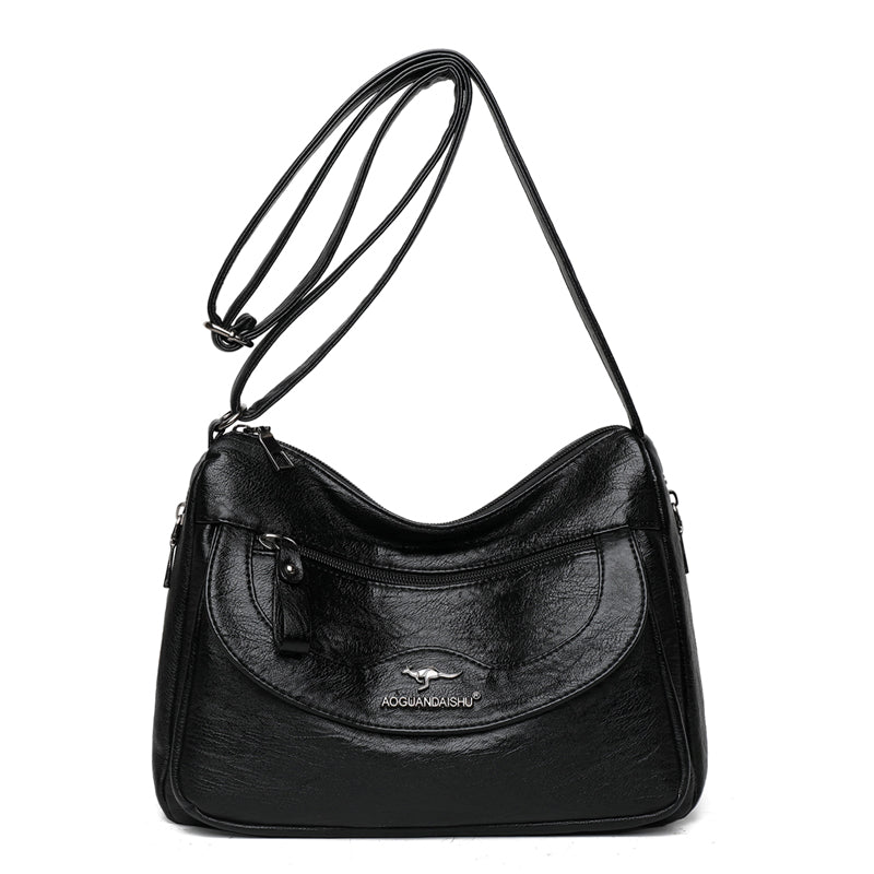 Einfarbige Umhängetasche Aus Weichem Leder