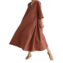 Laden Sie das Bild in den Galerie-Viewer, Einfarbiges Lockeres Elegantes Kleid Mit V-Ausschnitt