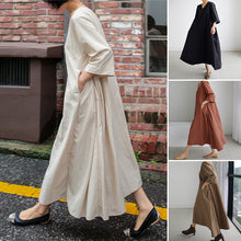Laden Sie das Bild in den Galerie-Viewer, Einfarbiges Lockeres Elegantes Kleid Mit V-Ausschnitt