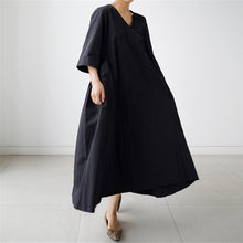 Laden Sie das Bild in den Galerie-Viewer, Einfarbiges Lockeres Elegantes Kleid Mit V-Ausschnitt