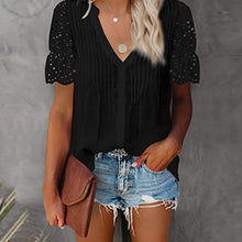Laden Sie das Bild in den Galerie-Viewer, Einfarbiges Plissiertes Kurzarm-T-Shirt Für Damen