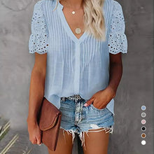 Laden Sie das Bild in den Galerie-Viewer, Einfarbiges Plissiertes Kurzarm-T-Shirt Für Damen