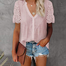 Laden Sie das Bild in den Galerie-Viewer, Einfarbiges Plissiertes Kurzarm-T-Shirt Für Damen
