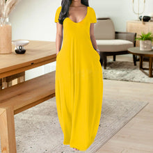 Laden Sie das Bild in den Galerie-Viewer, Einfarbiges Sexy Kleid Mit Tiefem V-Ausschnitt Für Damen