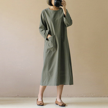 Laden Sie das Bild in den Galerie-Viewer, Einfarbiges Vintage-Kleid Mit Langen Ärmeln