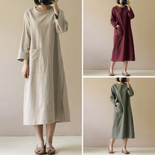 Laden Sie das Bild in den Galerie-Viewer, Einfarbiges Vintage-Kleid Mit Langen Ärmeln
