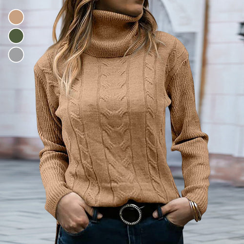 Einfarbiger Strickpullover mit Revers für Damen