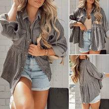 Laden Sie das Bild in den Galerie-Viewer, Damen Herbst/Winter Cardigan Revers Cord Hemdjacke