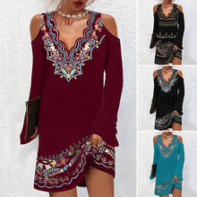 Laden Sie das Bild in den Galerie-Viewer, Ethnisches Schulterfreies Langärmliges Kleid