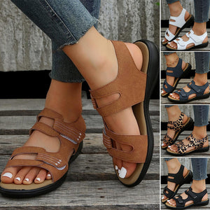 Lässige bequeme Damen-Sandalen aus Leder mit Klettverschluss