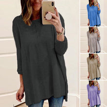 Laden Sie das Bild in den Galerie-Viewer, Langärmeliges T-Shirt mit Rundhalsausschnitt