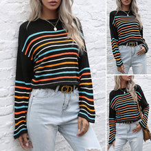 Laden Sie das Bild in den Galerie-Viewer, Mehrfarbig Gestreifter Strickpullover