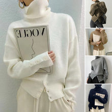 Laden Sie das Bild in den Galerie-Viewer, Einfarbiger Rollkragenpullover für Damen mit Knöpfen