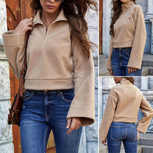 Laden Sie das Bild in den Galerie-Viewer, Langärmliges Lockeres T-Shirt mit Reißverschluss