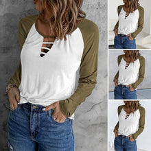 Laden Sie das Bild in den Galerie-Viewer, Lässiges T-Shirt mit langen Ärmeln und Farbblock