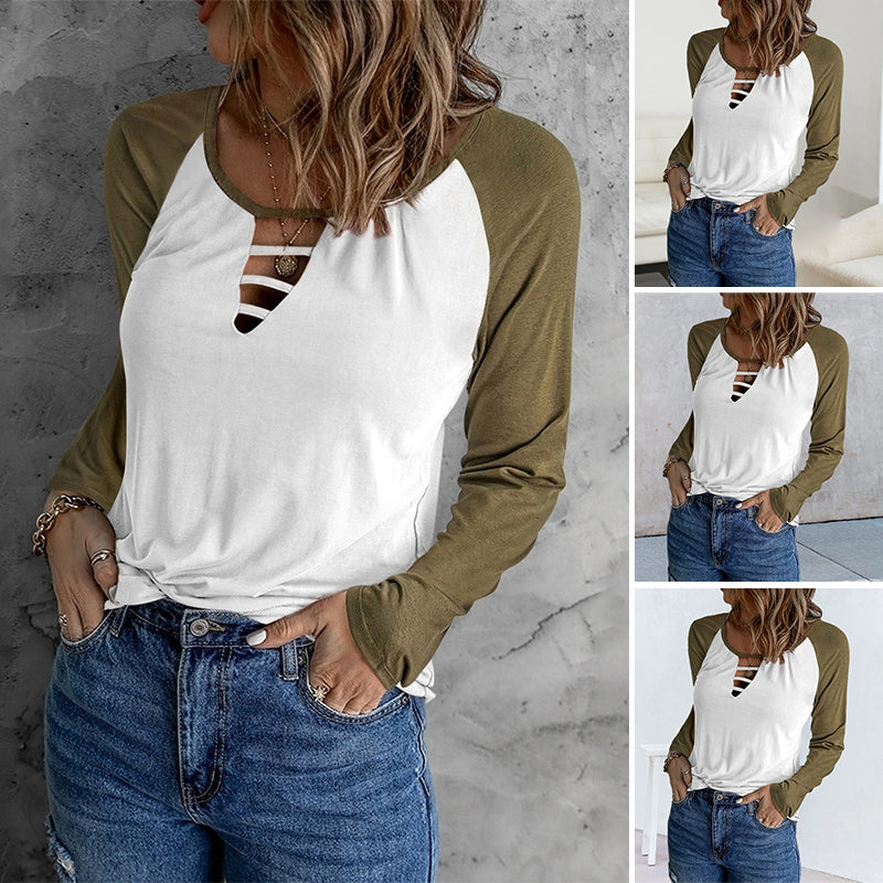 Lässiges T-Shirt mit langen Ärmeln und Farbblock