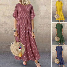 Laden Sie das Bild in den Galerie-Viewer, Halbärmeliges Gepunktetes Kleid mit Rundhalsausschnitt