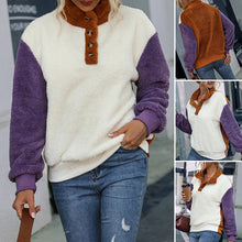 Laden Sie das Bild in den Galerie-Viewer, Lockerer Langärmliger Plüschpullover mit Rundhalsausschnitt und Farbblock