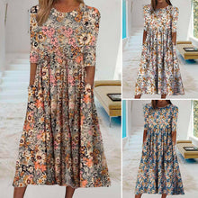 Laden Sie das Bild in den Galerie-Viewer, Bedrucktes Kleid mit Taschen und Rundhalsausschnitt