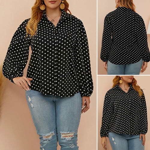 Gepunktete Bluse mit Ballonärmeln