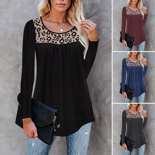 Langärmliges Lockeres T-Shirt mit Leopardenmuster