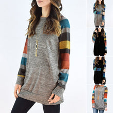 Laden Sie das Bild in den Galerie-Viewer, Gestreiftes Bedrucktes Sweatshirt mit Rundhalsausschnitt