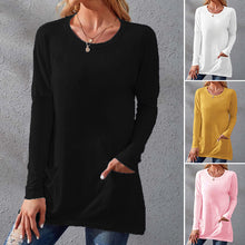 Laden Sie das Bild in den Galerie-Viewer, Einfarbiges Langärmeliges T-Shirt mit Rundhalsausschnitt