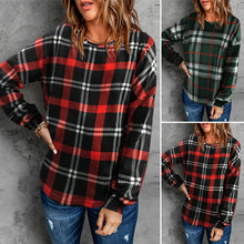 Laden Sie das Bild in den Galerie-Viewer, Rundhals-Langarm-Karo-Sweatshirt
