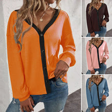 Laden Sie das Bild in den Galerie-Viewer, Strickjacke mit V-Ausschnitt und langen Ärmeln