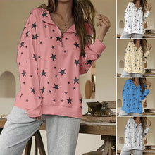 Laden Sie das Bild in den Galerie-Viewer, Damen T-Shirt mit Reißverschluss und Sterndruck