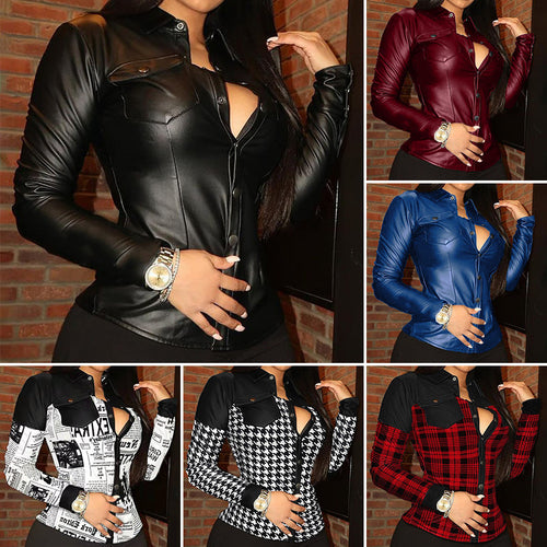Sexy Trendige PU-Bluse