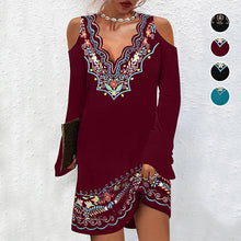 Laden Sie das Bild in den Galerie-Viewer, Ethnisches Schulterfreies Langärmliges Kleid