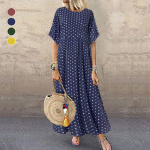 Laden Sie das Bild in den Galerie-Viewer, Halbärmeliges Gepunktetes Kleid mit Rundhalsausschnitt