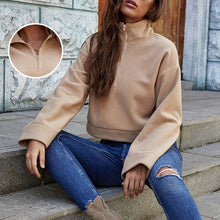 Laden Sie das Bild in den Galerie-Viewer, Langärmliges Lockeres T-Shirt mit Reißverschluss