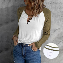 Laden Sie das Bild in den Galerie-Viewer, Lässiges T-Shirt mit langen Ärmeln und Farbblock