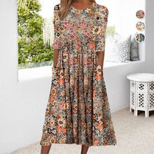 Laden Sie das Bild in den Galerie-Viewer, Bedrucktes Kleid mit Taschen und Rundhalsausschnitt