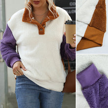 Laden Sie das Bild in den Galerie-Viewer, Lockerer Langärmliger Plüschpullover mit Rundhalsausschnitt und Farbblock