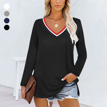 Laden Sie das Bild in den Galerie-Viewer, Gestreifte Einsätze mit langen Ärmeln mit V-Ausschnitt