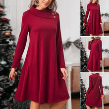 Laden Sie das Bild in den Galerie-Viewer, Elegantes Einfarbiges Kleid mit Knöpfen