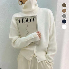 Laden Sie das Bild in den Galerie-Viewer, Einfarbiger Rollkragenpullover für Damen mit Knöpfen