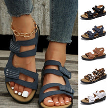 Laden Sie das Bild in den Galerie-Viewer, Lässige bequeme Damen-Sandalen aus Leder mit Klettverschluss