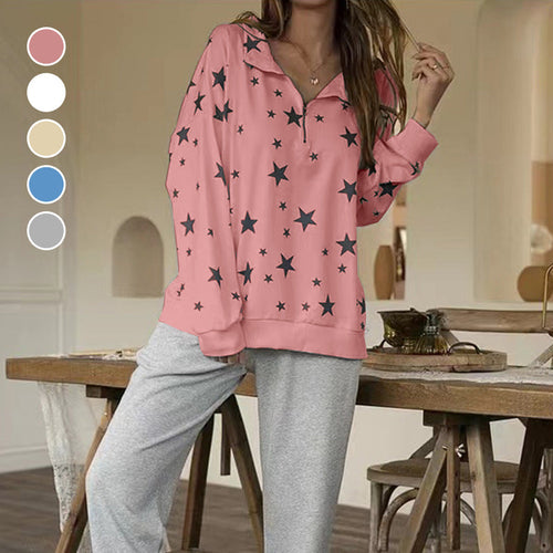 Damen T-Shirt mit Reißverschluss und Sterndruck