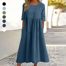 Laden Sie das Bild in den Galerie-Viewer, Damen Lässiges Rundhalsausschnitt Baumwollkleid