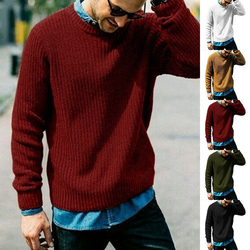 Einfarbiger Strickpullover für Herren