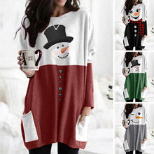 Laden Sie das Bild in den Galerie-Viewer, Weihnachten Langärmliges Kleid mit Schneemann
